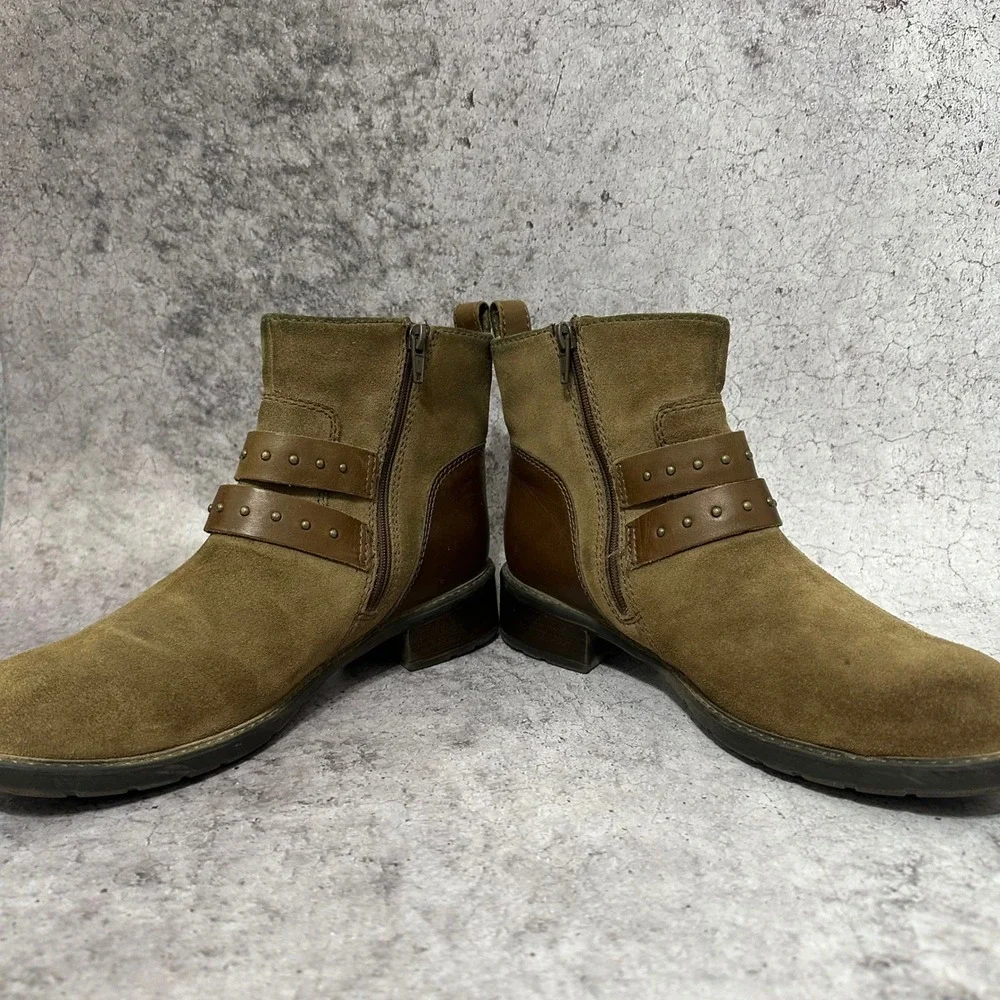 Clarks Swansea Grove Ankle Boots Womens 8 Suede Double Buckle Studded